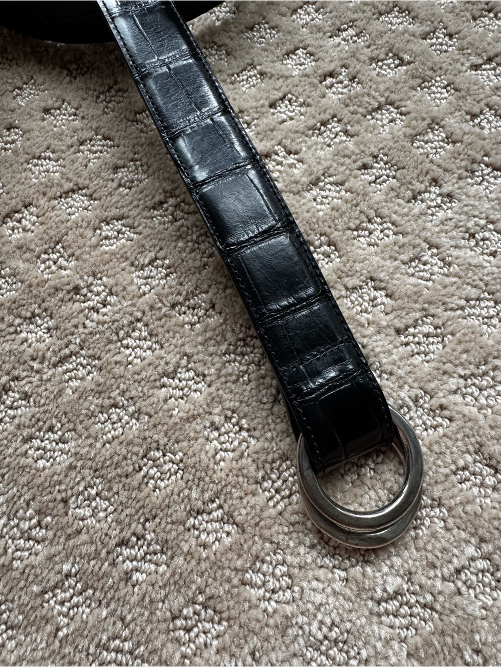 Ralph Lauren Purple Label Black Genuine Alligator Leather O-ring in sterling
